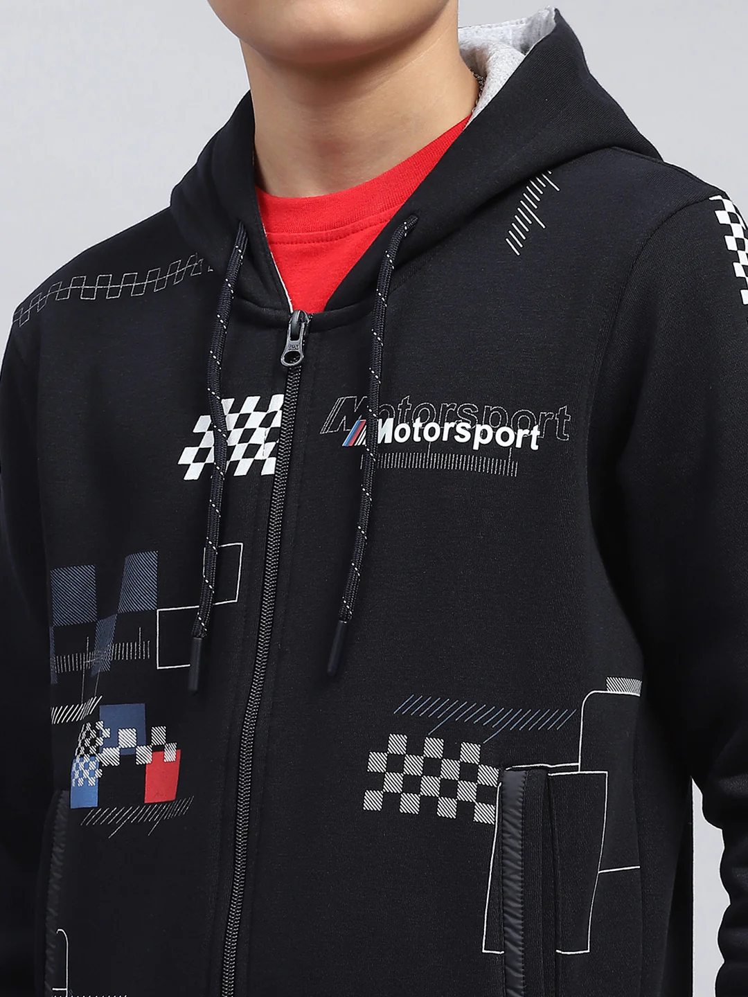 Boys Navy Blue Printed Hooded Full Sleeve Sweatshirt - Image 6