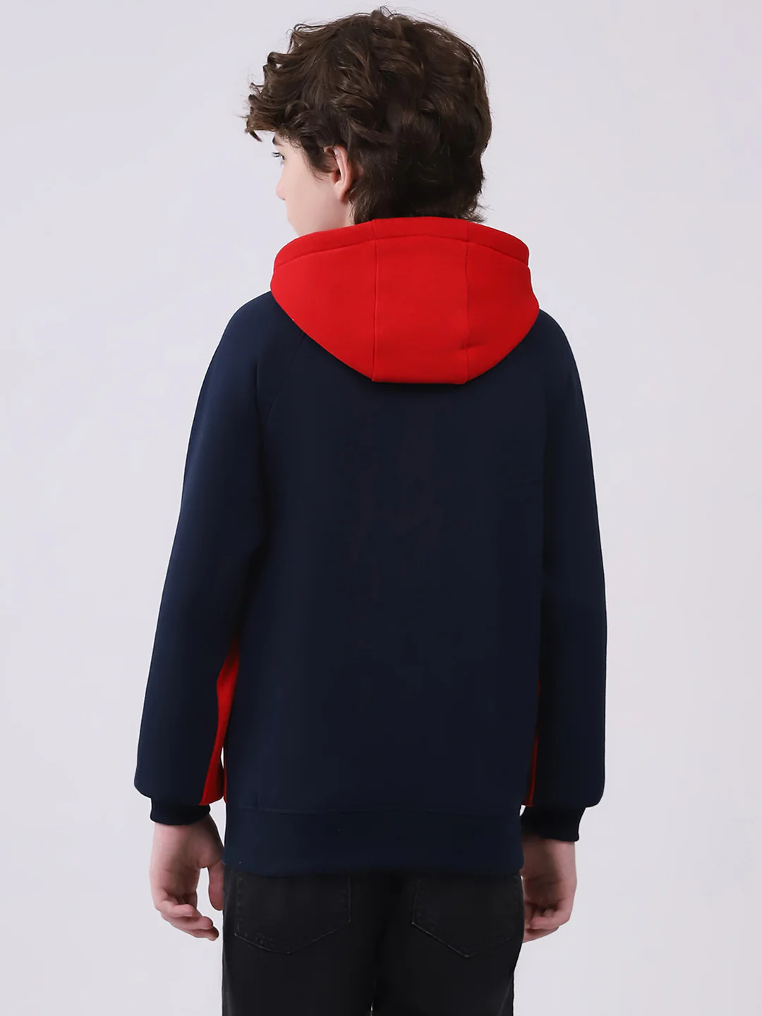 Boys Navy Blue Printed Hooded Full Sleeve Sweatshirt - Image 5