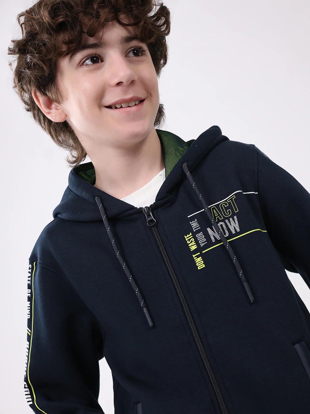 Boys Navy Blue Printed Hooded Full Sleeve Sweatshirt - Image 8