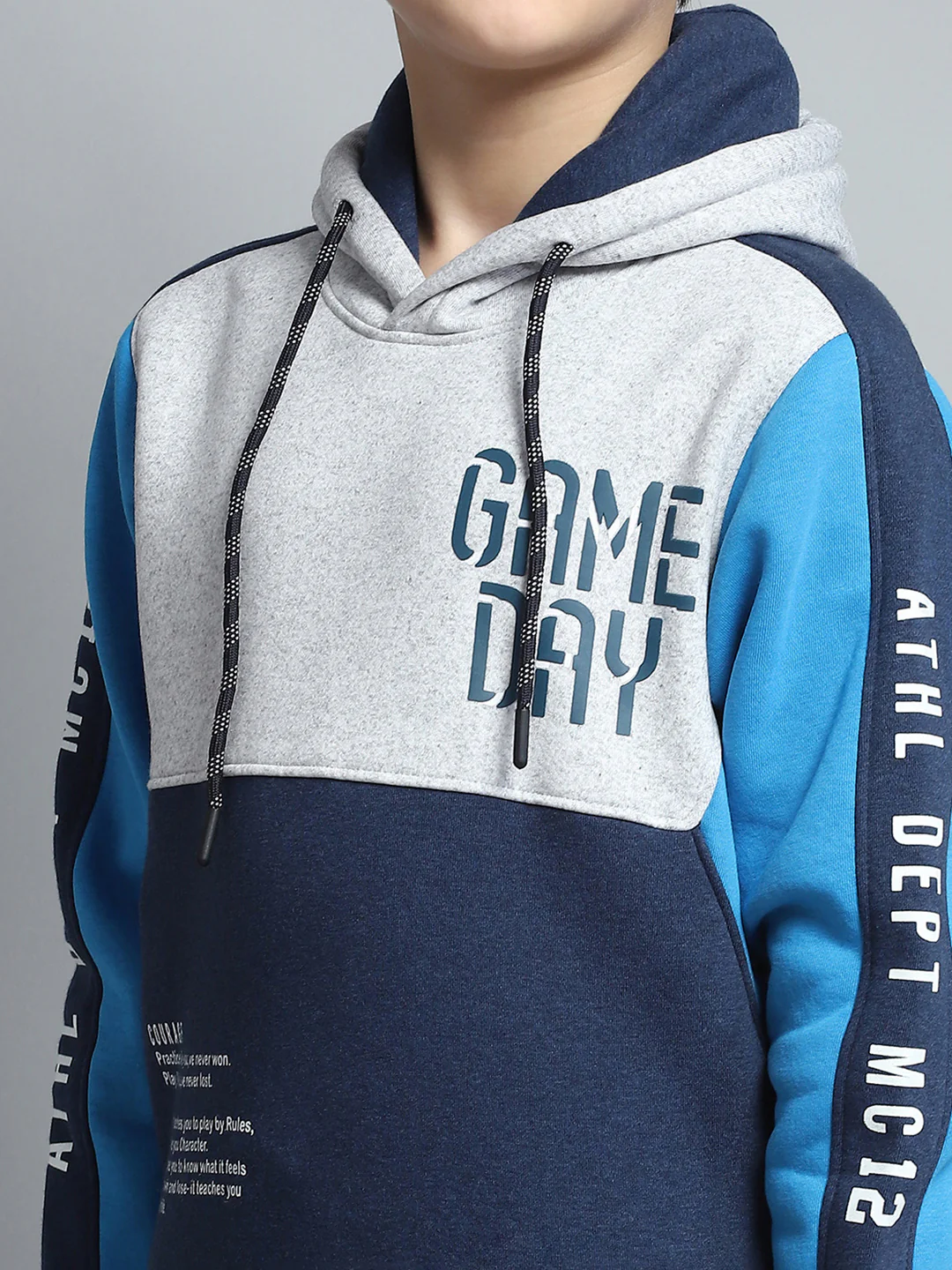 Boys Navy Blue Printed Hooded Full Sleeve Tracksuit - Image 7