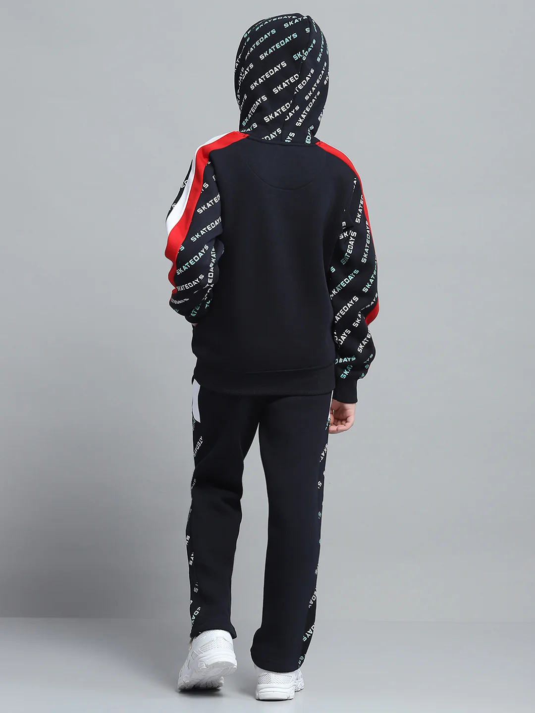 Boys Navy Blue Printed Hooded Full Sleeve Tracksuit - Image 5
