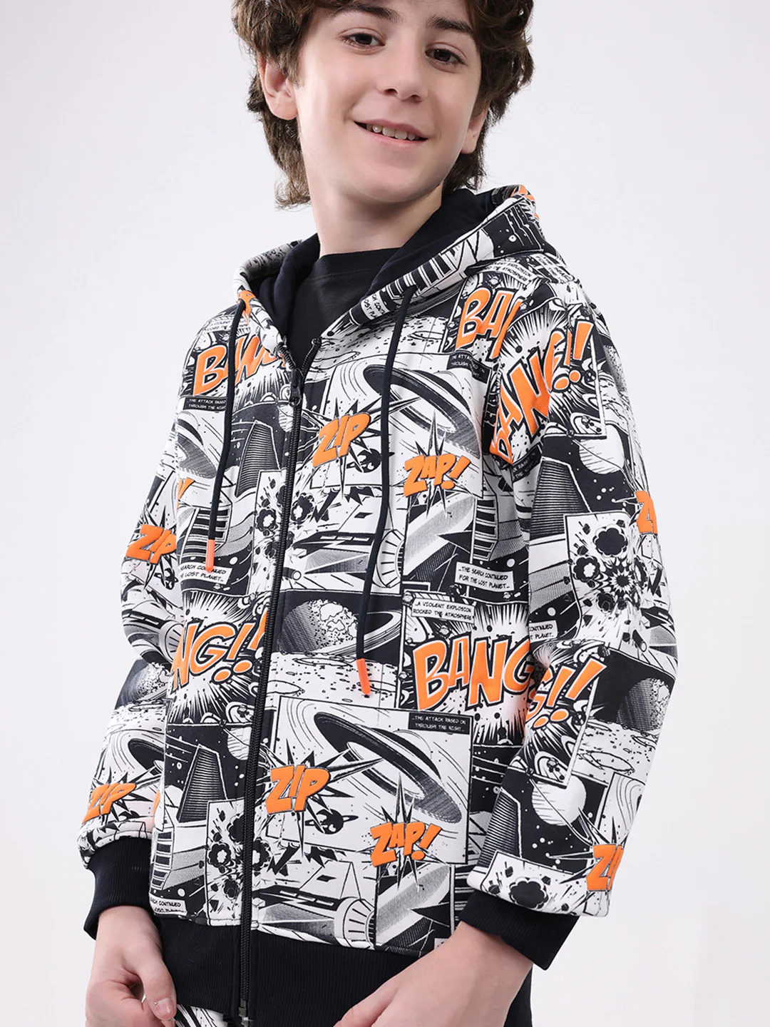 Boys Navy Blue Printed Hooded Full Sleeve Winter Tracksuit - Image 7