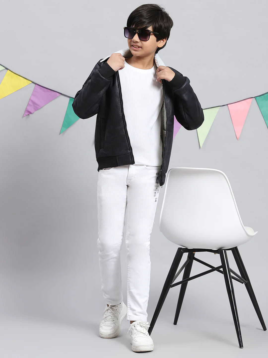 Boys Navy Blue Printed Jacket - Image 5