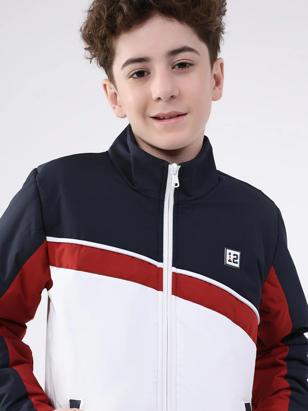 Boys Navy Blue Printed Mock Neck Full Sleeve Jacket - Image 6