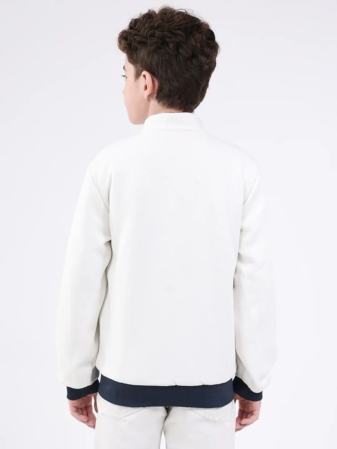 Boys Navy Blue Printed Mock Neck Full Sleeve Jacket - Image 8