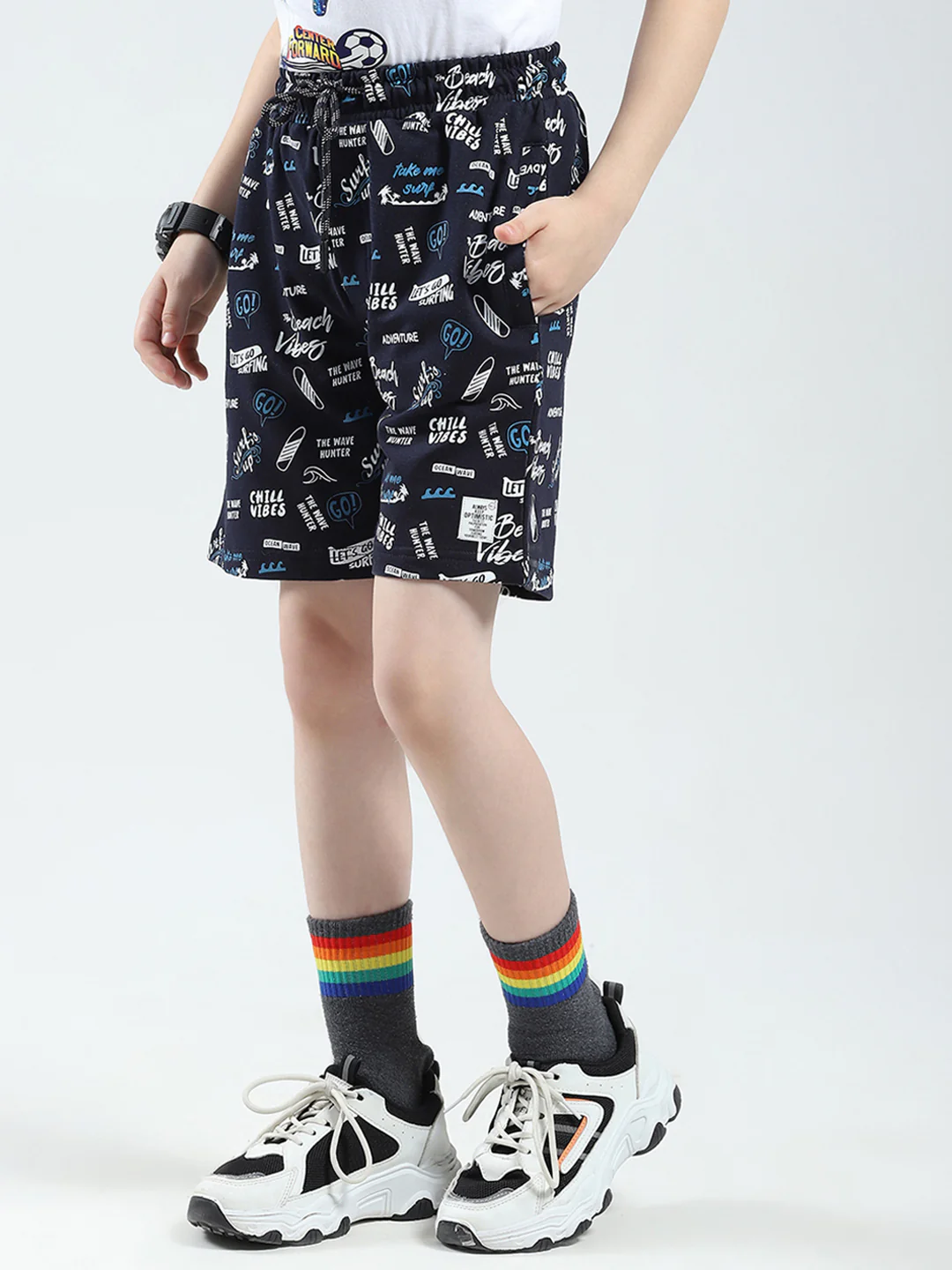 Boys Navy Blue Printed Regular Fit Bermuda - Image 3