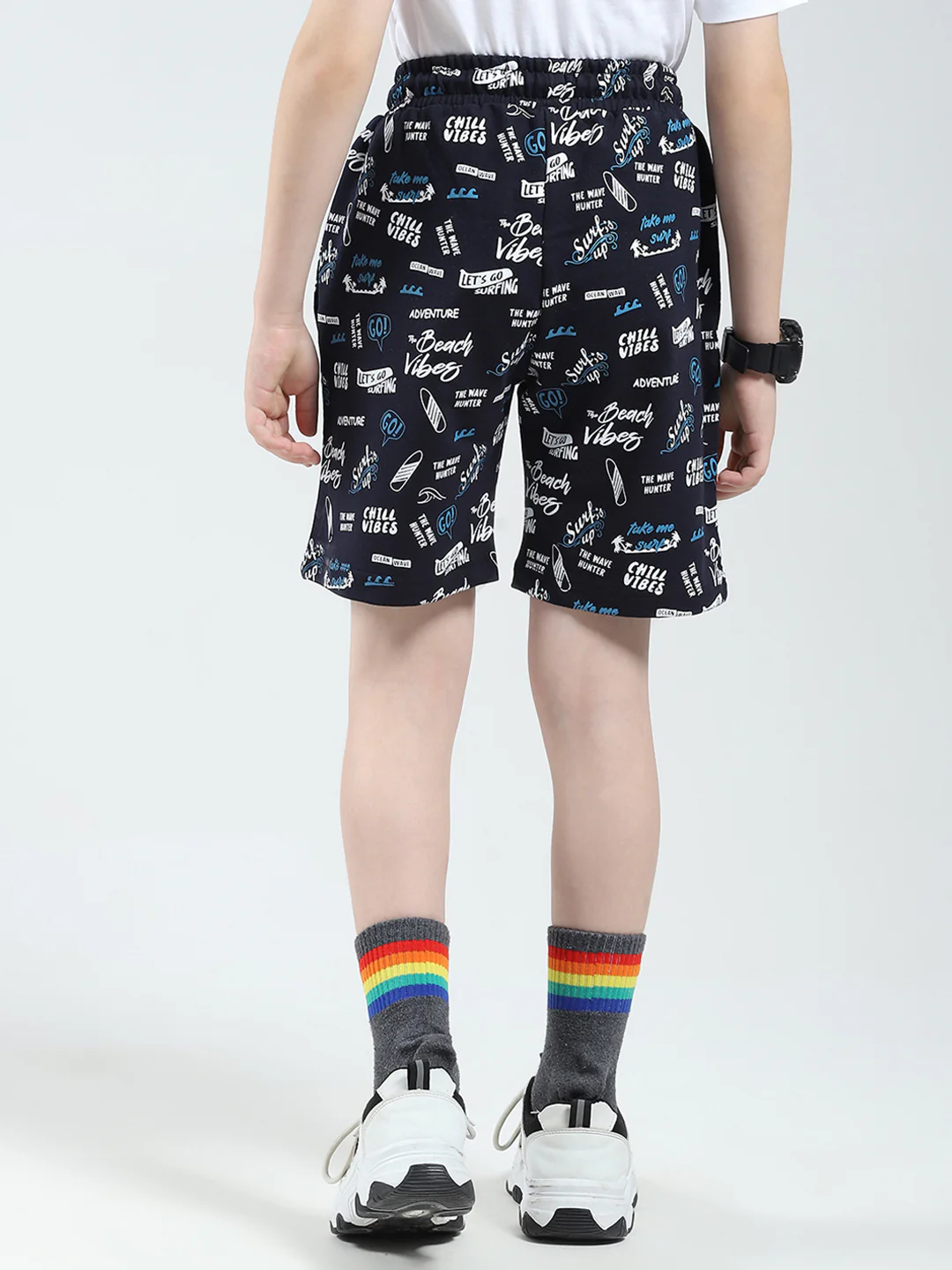 Boys Navy Blue Printed Regular Fit Bermuda - Image 5