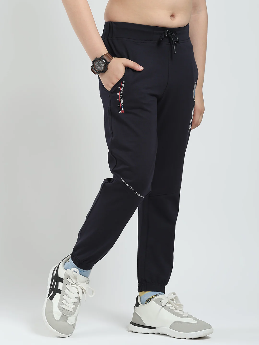 Boys Navy Blue Printed Regular Fit Lower - Image 4