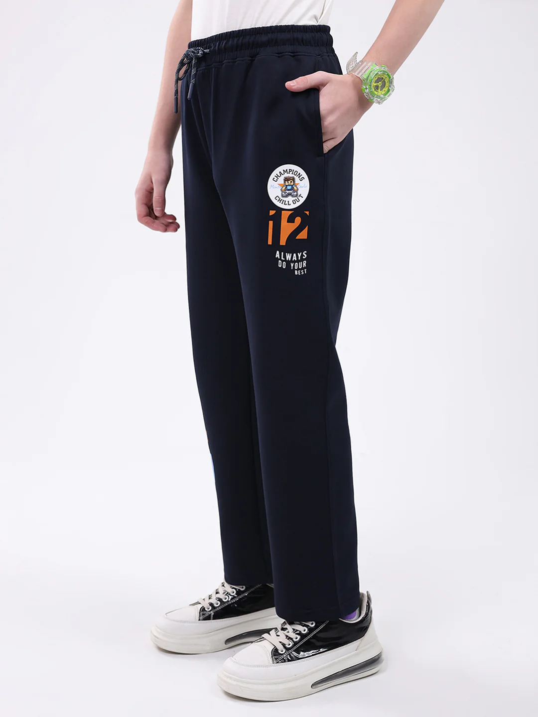 Boys Navy Blue Printed Regular Fit Lower - Image 3