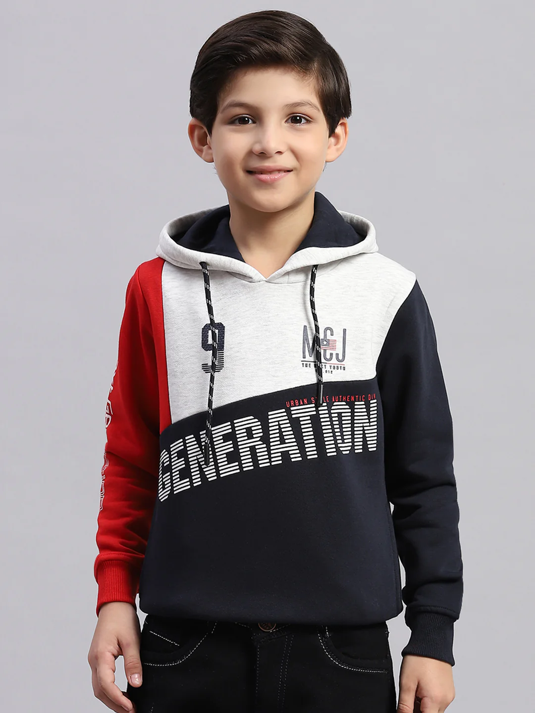 Boys Navy Blue Printed Round Neck Full Sleeve Sweatshirt - Image 2
