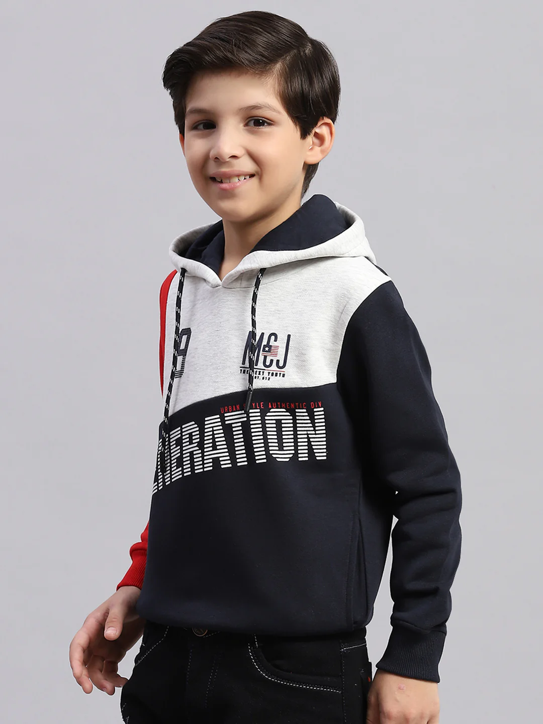 Boys Navy Blue Printed Round Neck Full Sleeve Sweatshirt - Image 3