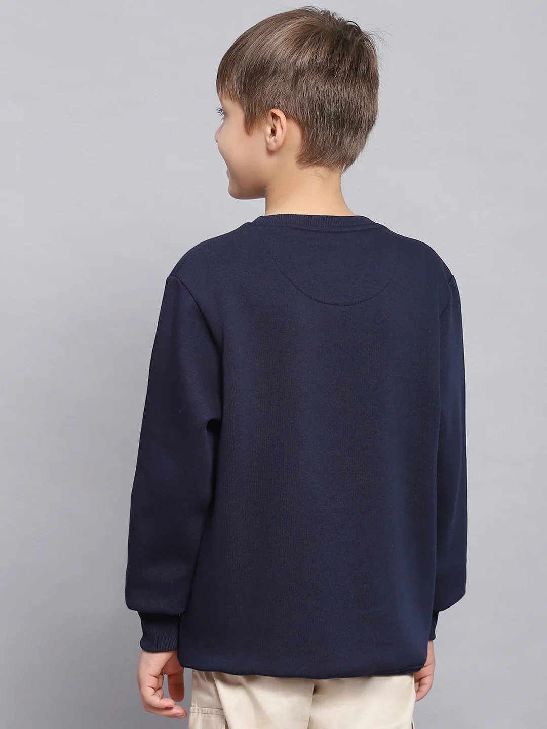 Boys Navy Blue Printed Round Neck Full Sleeve Sweatshirt - Image 5
