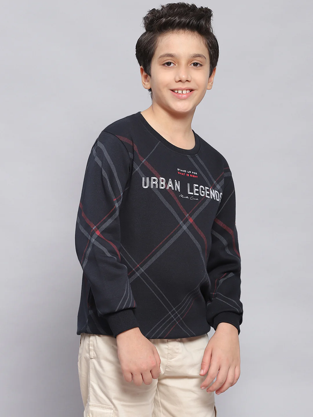 Boys Navy Blue Printed Round Neck Full Sleeve Sweatshirt - Image 4