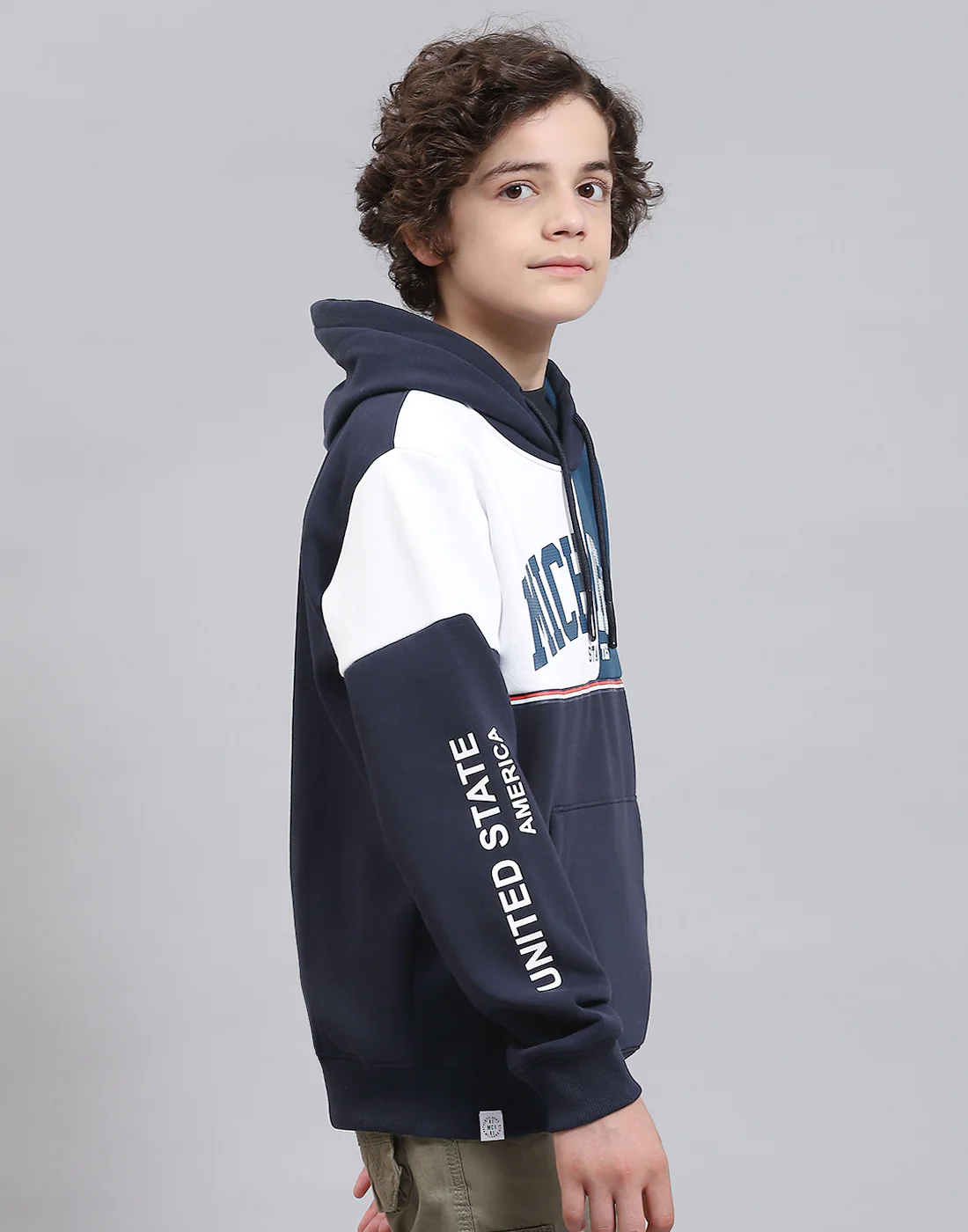 Boys Navy Blue Printed Round Neck Full Sleeve Sweatshirt - Image 4