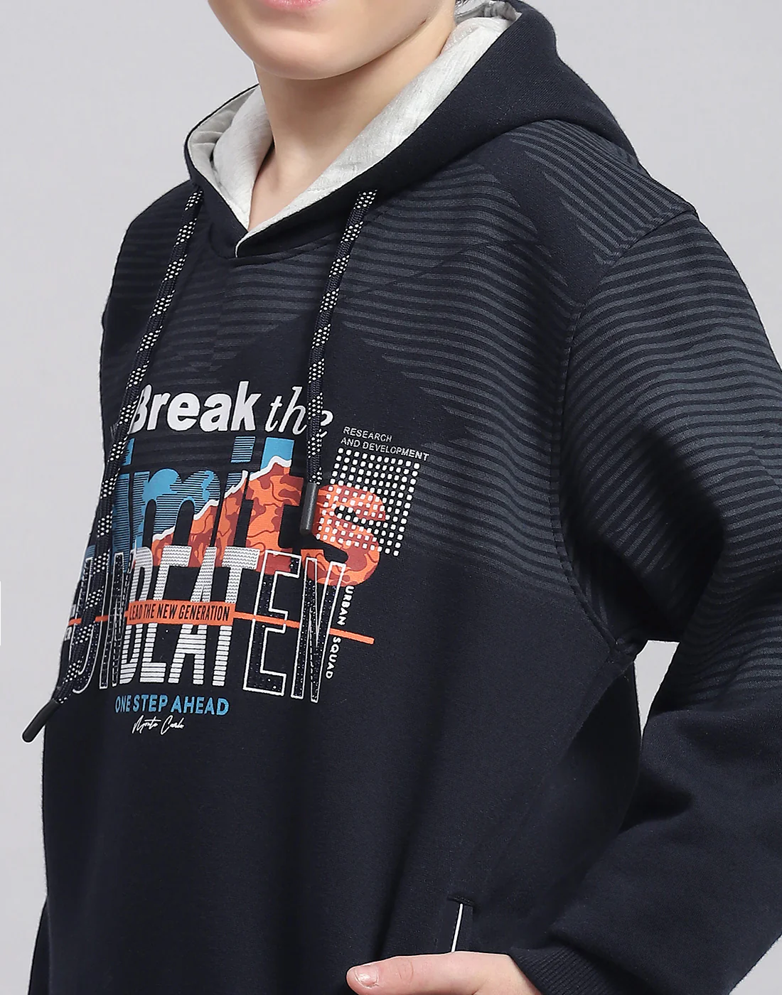 Boys Navy Blue Printed Round Neck Full Sleeve Sweatshirt - Image 6