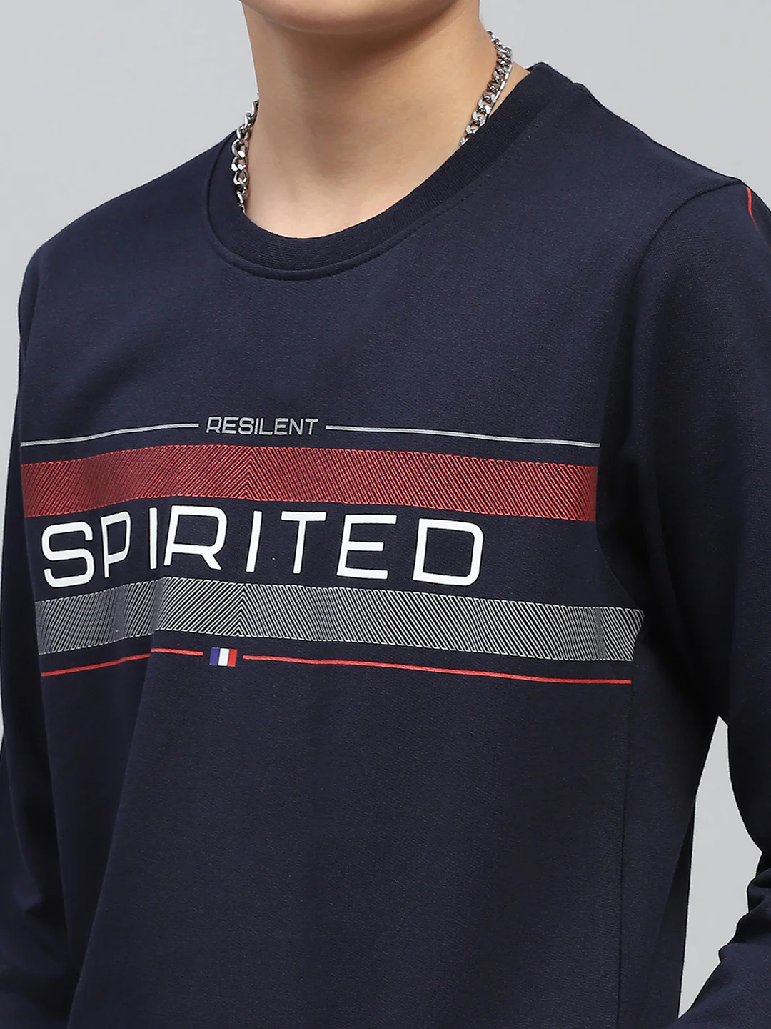 Boys Navy Blue Printed Round Neck Full Sleeve Sweatshirt - Image 6