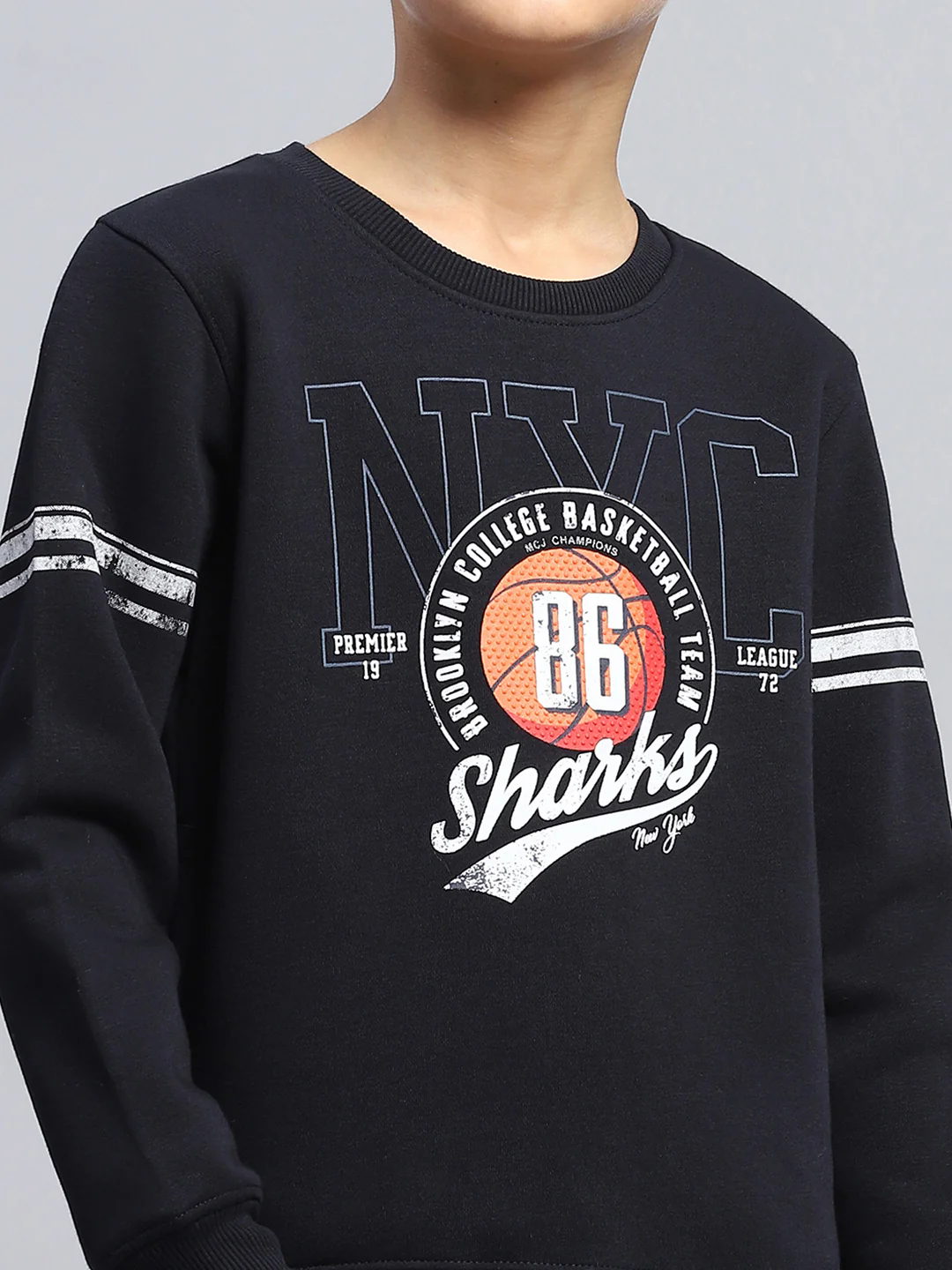 Boys Navy Blue Printed Round Neck Full Sleeve Sweatshirt - Image 6