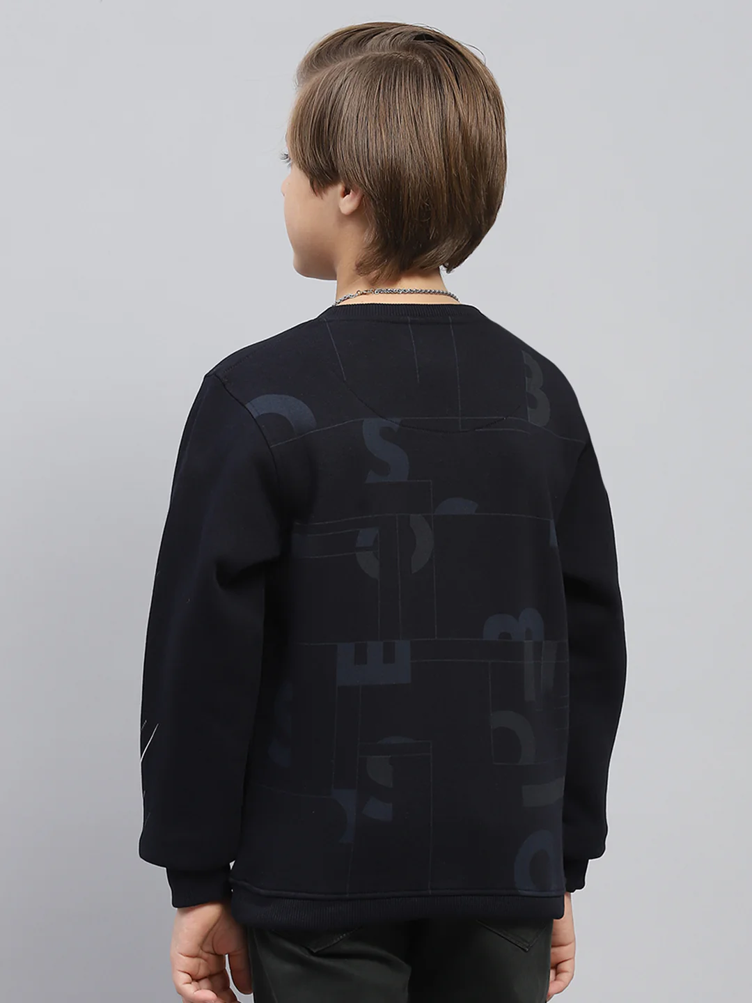 Boys Navy Blue Printed Round Neck Full Sleeve Sweatshirt - Image 5
