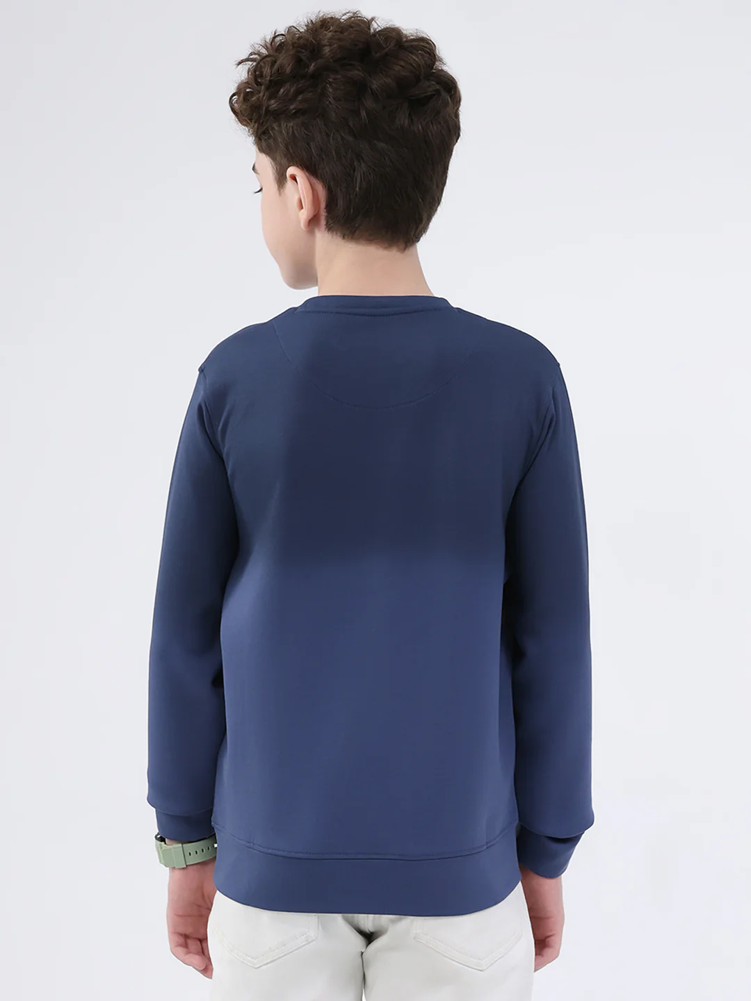 Boys Navy Blue Printed Round Neck Full Sleeve Sweatshirt - Image 5