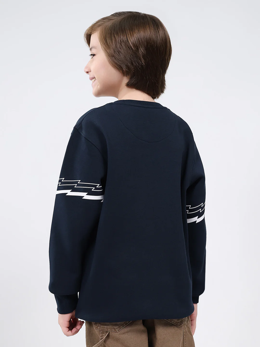 Boys Navy Blue Printed Round Neck Full Sleeve Sweatshirt - Image 5
