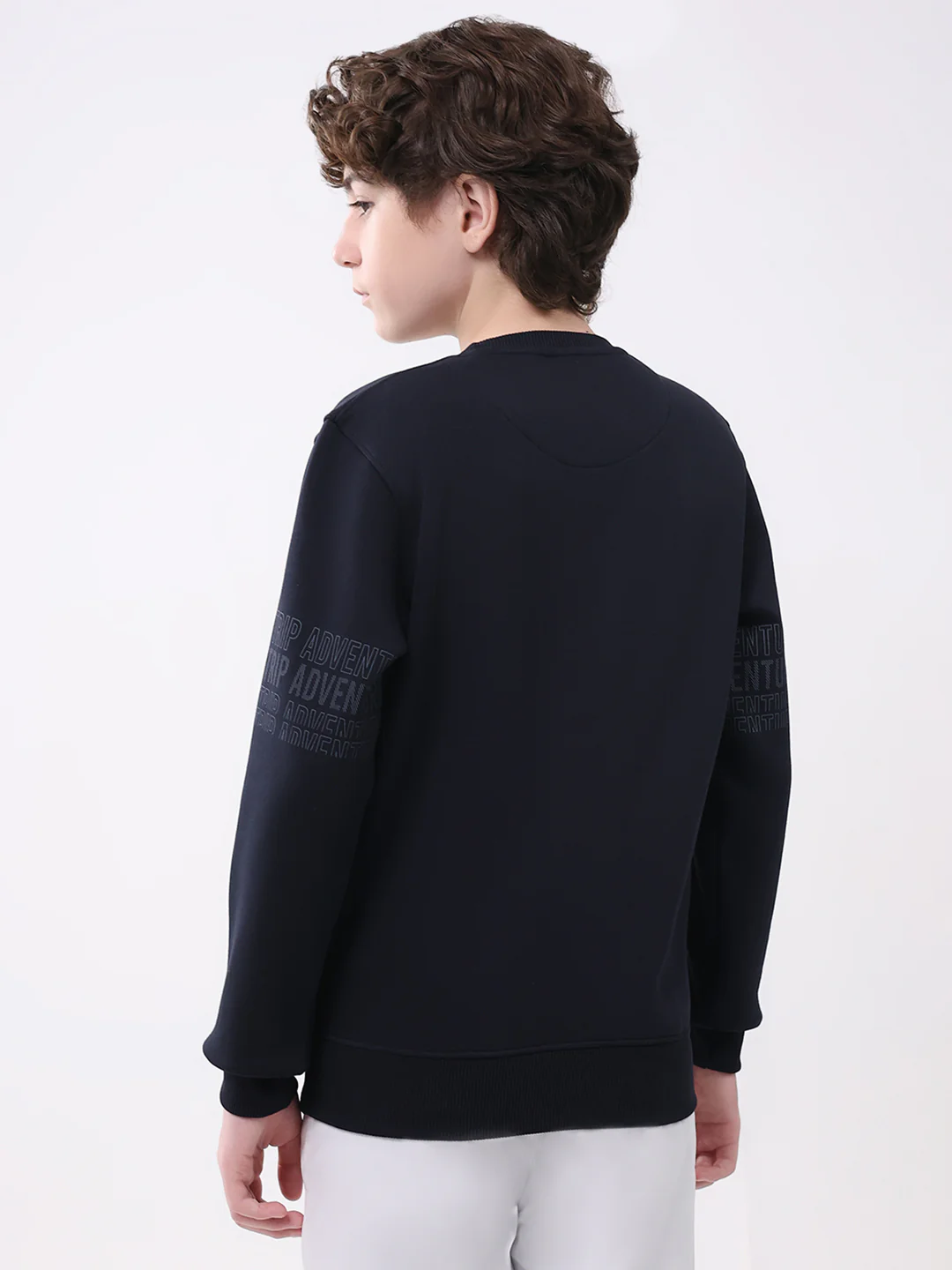 Boys Navy Blue Printed Round Neck Full Sleeve Sweatshirt - Image 5