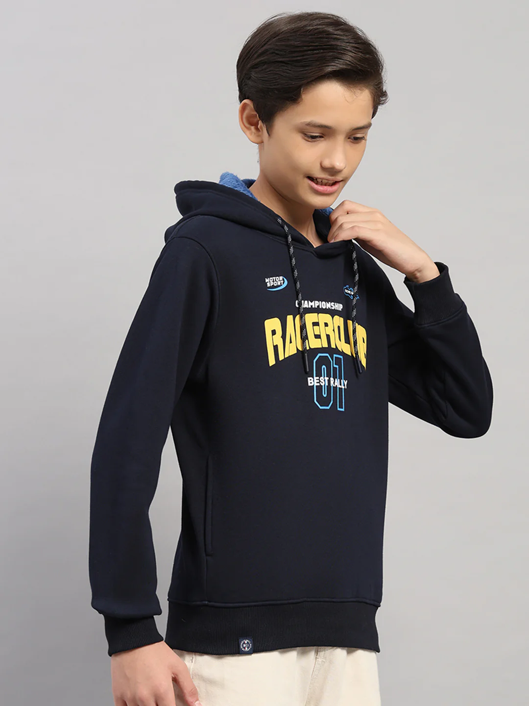 Boys Navy Blue Printed Round Neck Full Sleeve Sweatshirt - Image 4