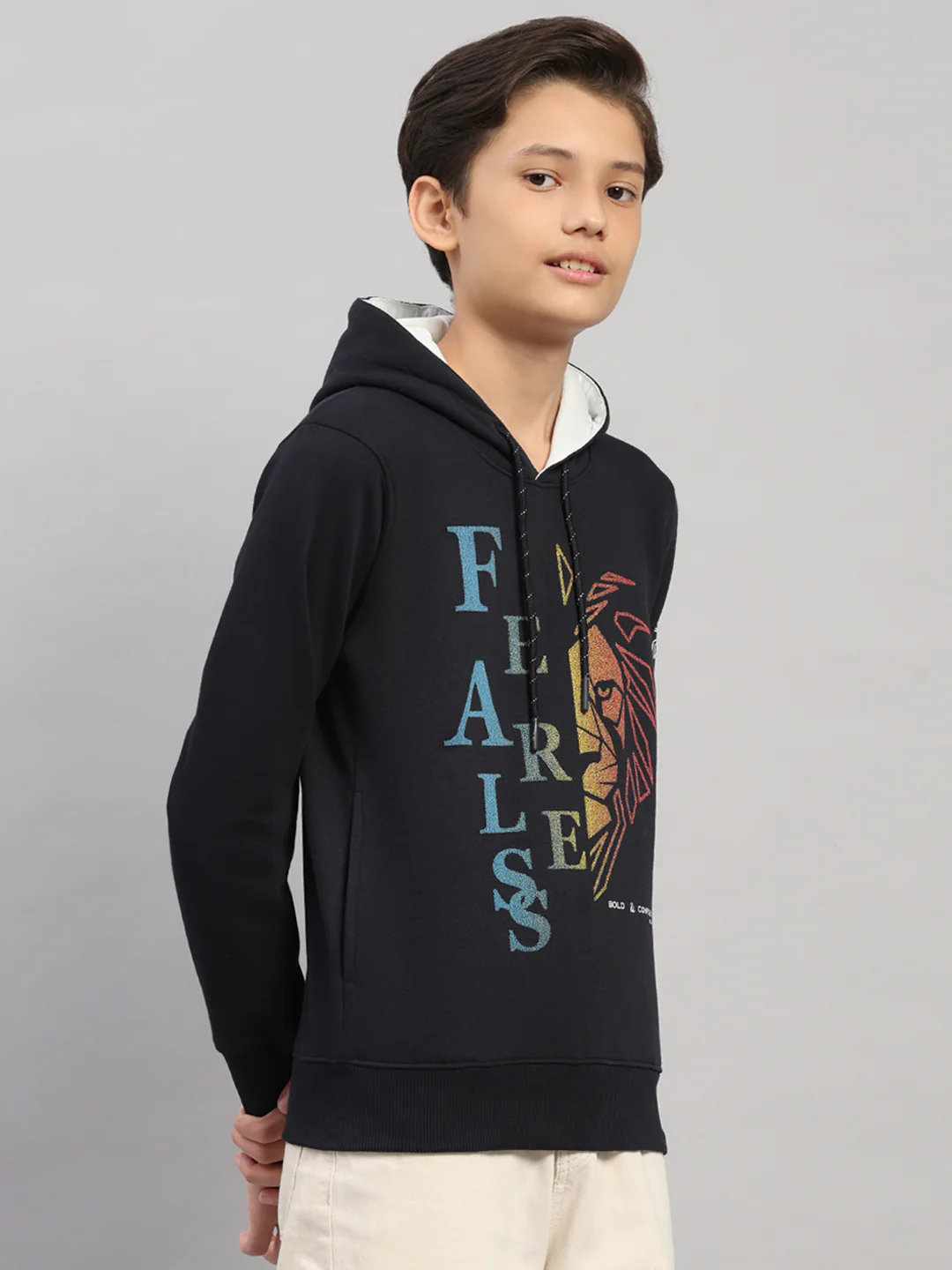 Boys Navy Blue Printed Round Neck Full Sleeve Sweatshirt - Image 4