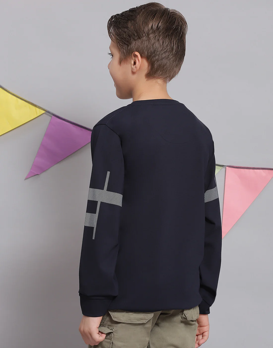 Boys Navy Blue Printed Round Neck Full Sleeve T-Shirts - Image 5