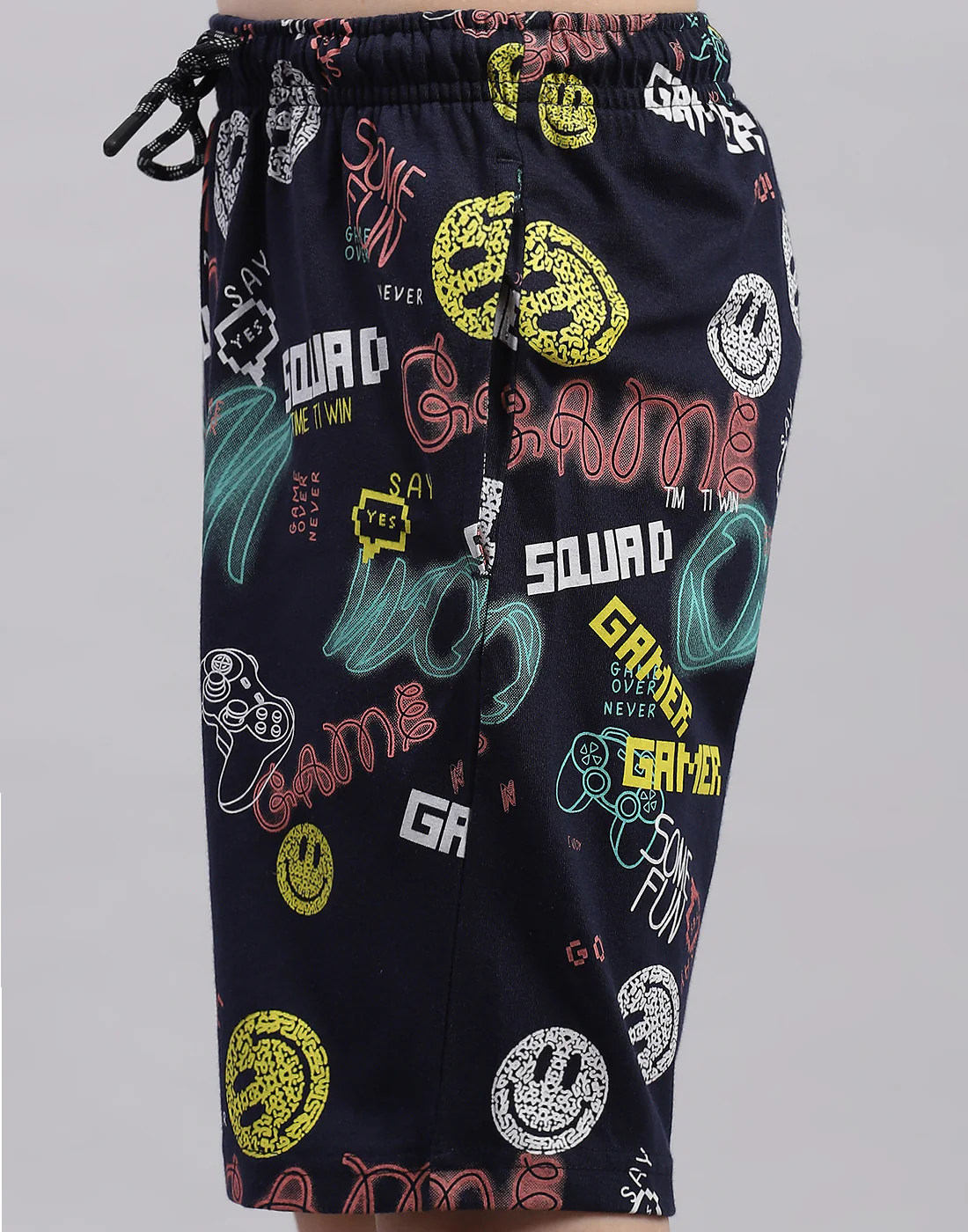 Boys Navy Blue Printed Round Neck Half Sleeve Bermuda Set - Image 8
