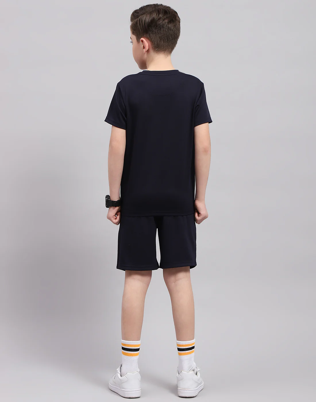 Boys Navy Blue Printed Round Neck Half Sleeve Bermuda Set - Image 5