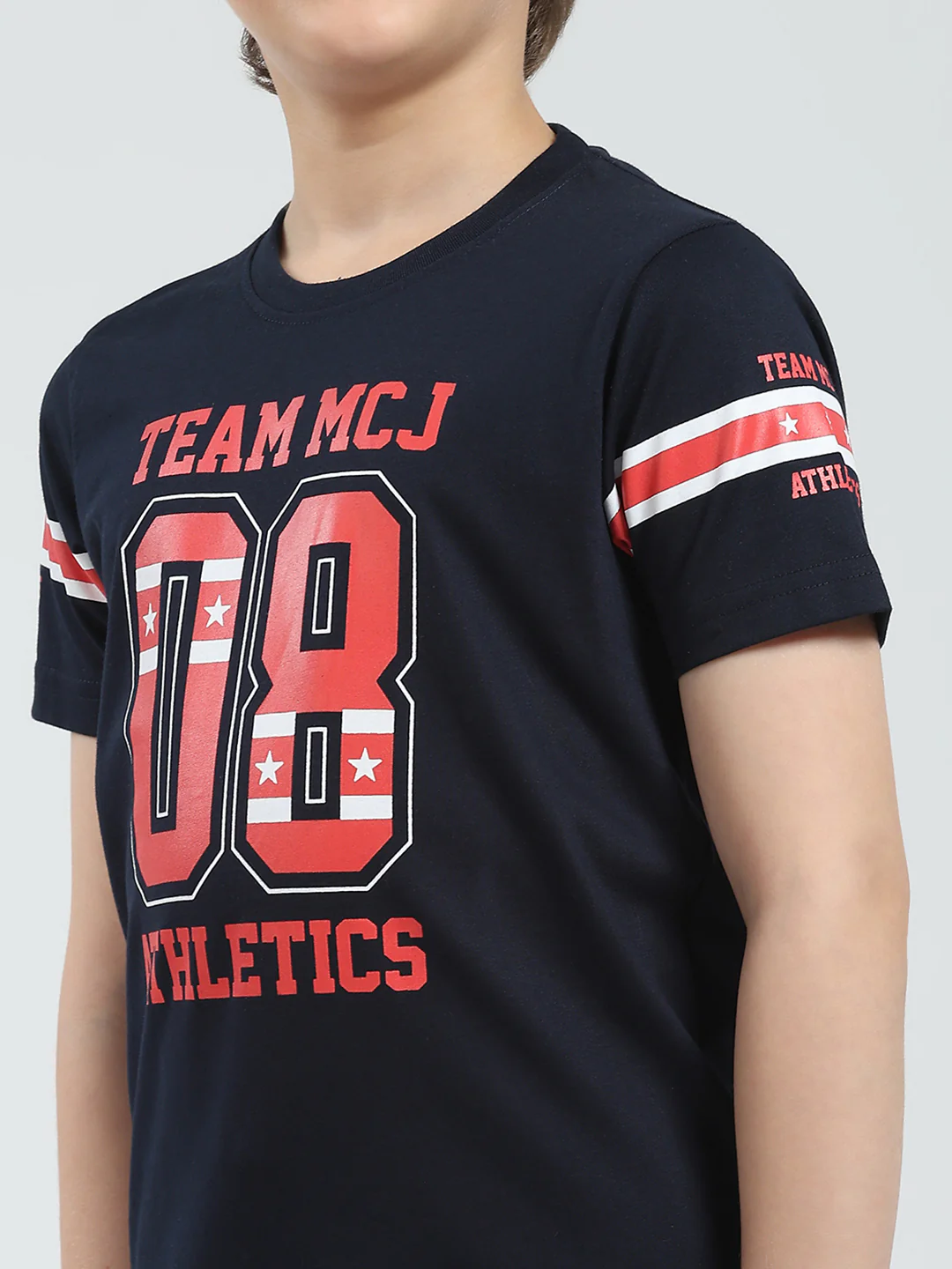 Boys Navy Blue Printed Round Neck Half Sleeve Bermuda Set - Image 7