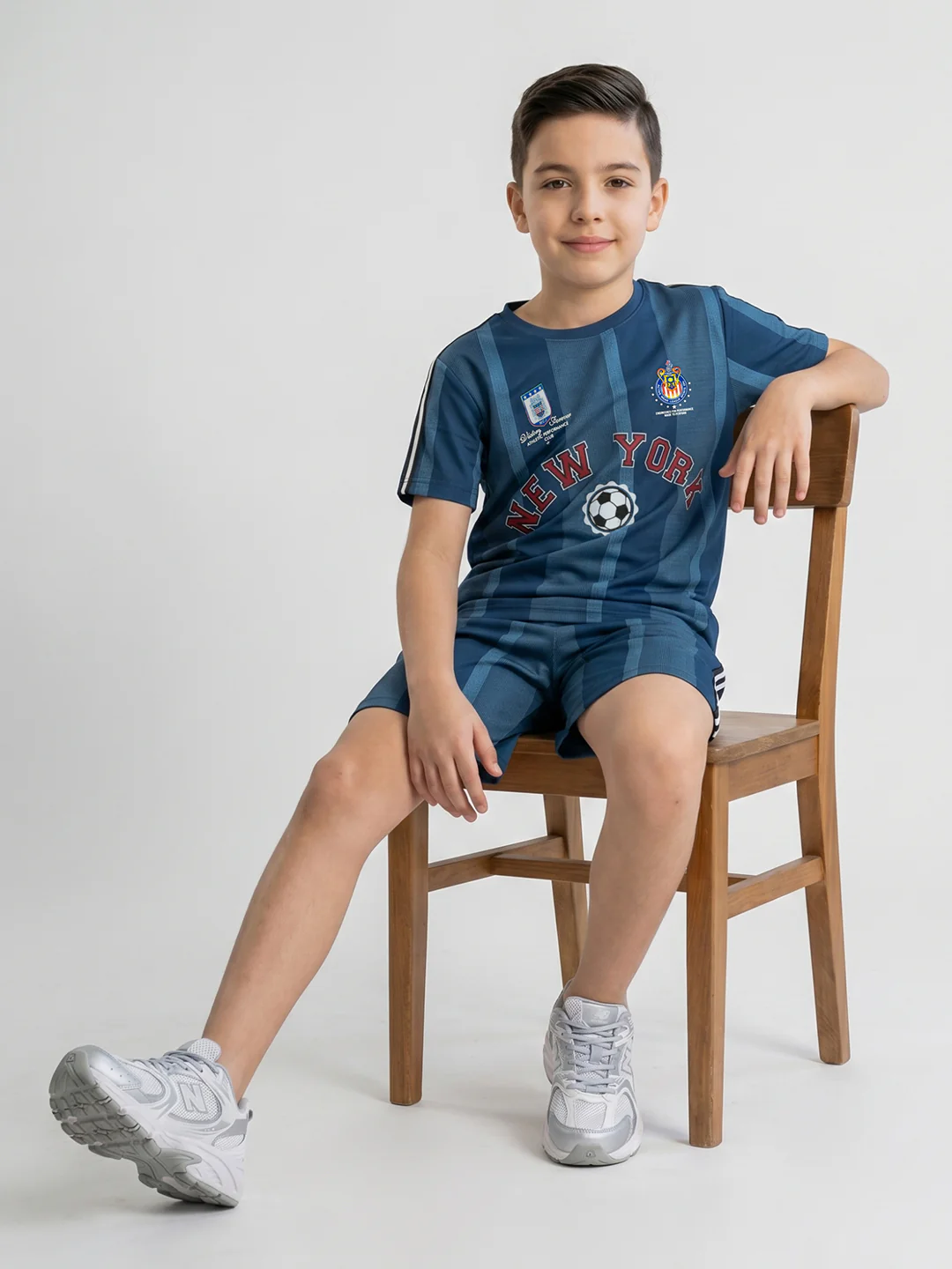 Boys Navy Blue Printed Round Neck Half Sleeve Cords Set - Image 5