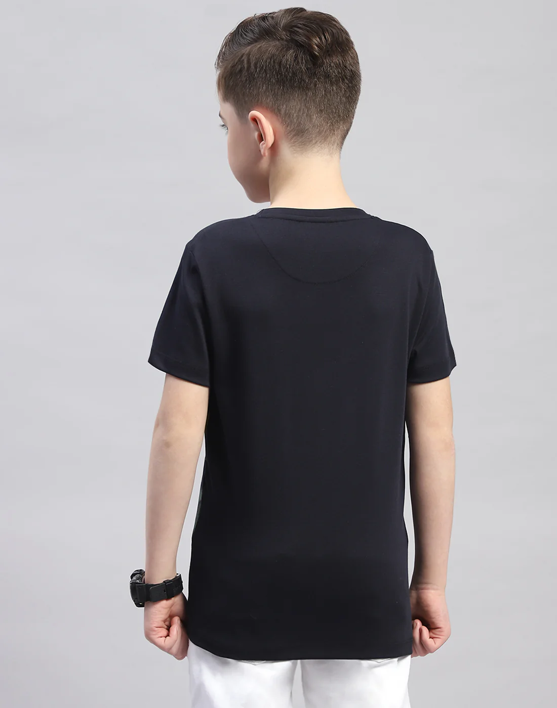 Boys Navy Blue Printed Round Neck Half Sleeve T-Shirt - Image 5