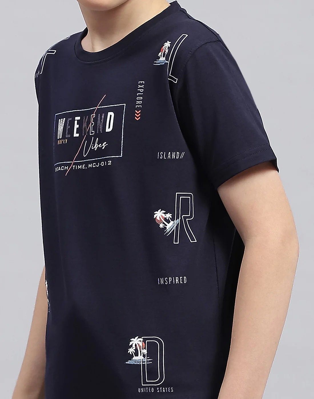 Boys Navy Blue Printed Round Neck Half Sleeve T-Shirt - Image 6