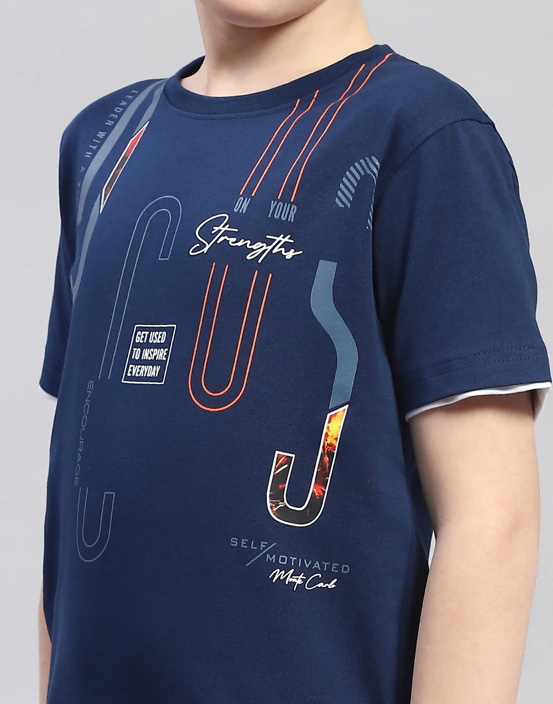 Boys Navy Blue Printed Round Neck Half Sleeve T-Shirt - Image 6