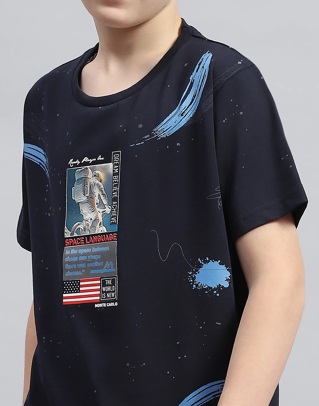 Boys Navy Blue Printed Round Neck Half Sleeve T-Shirt - Image 6