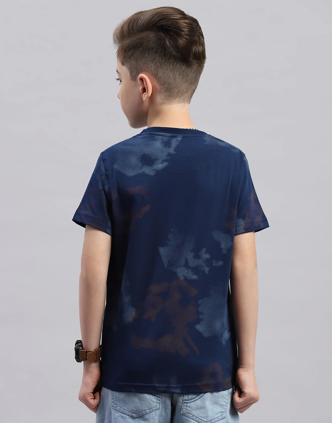 Boys Navy Blue Printed Round Neck Half Sleeve T-Shirt - Image 5