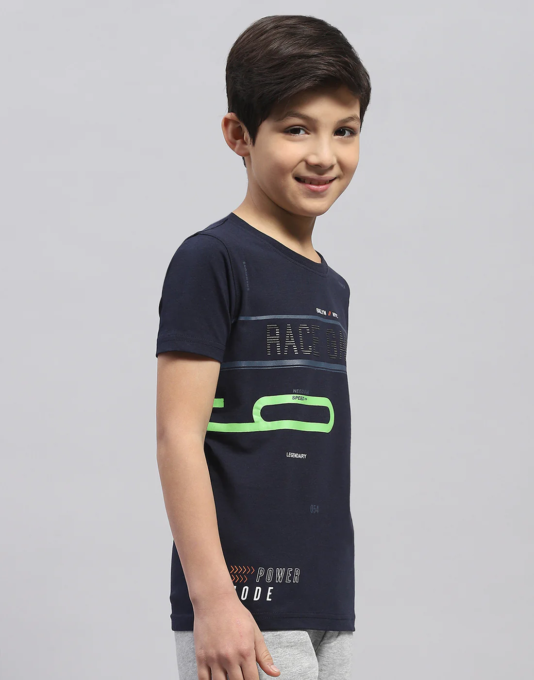 Boys Navy Blue Printed Round Neck Half Sleeve T-Shirt - Image 4