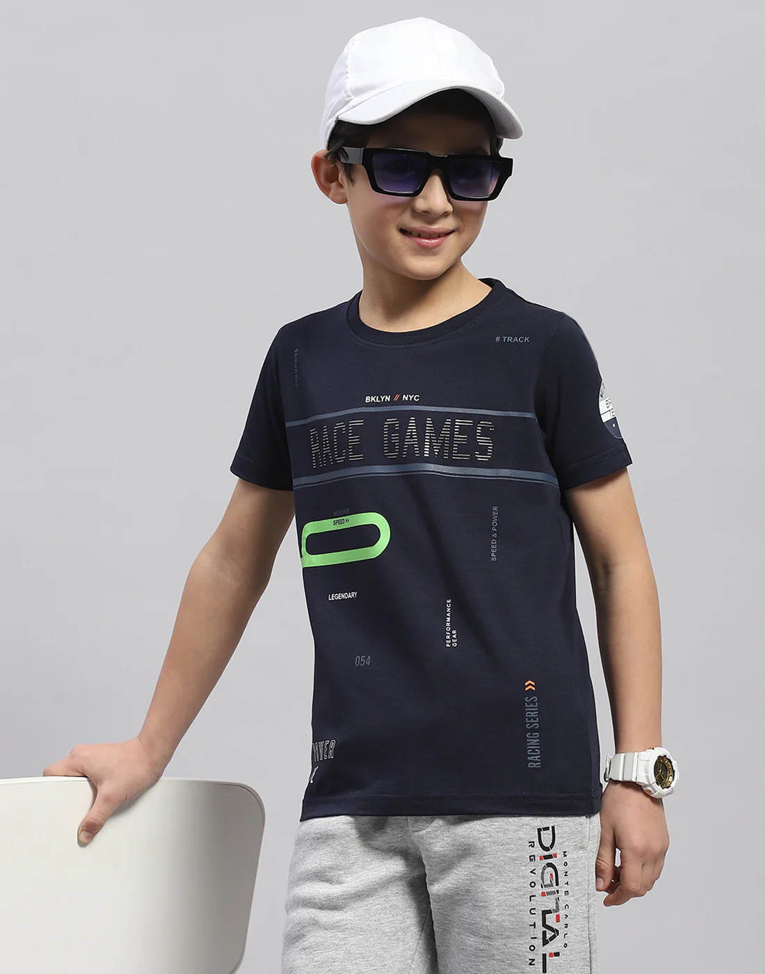 Boys Navy Blue Printed Round Neck Half Sleeve T-Shirt - Image 6