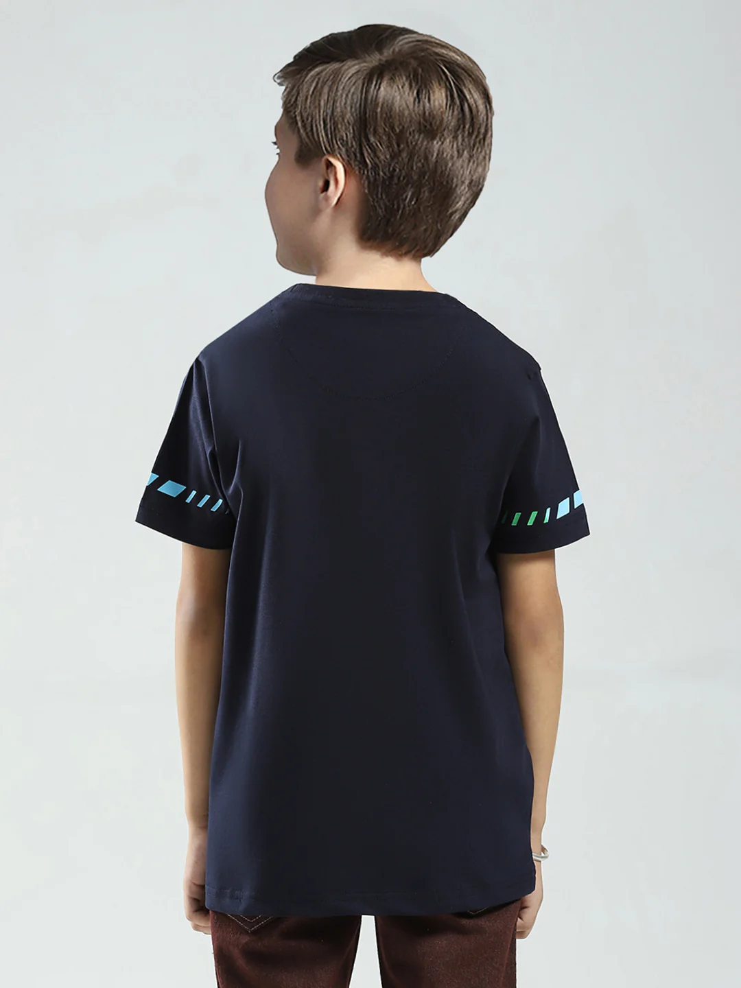 Boys Navy Blue Printed Round Neck Half Sleeve T-Shirt - Image 5