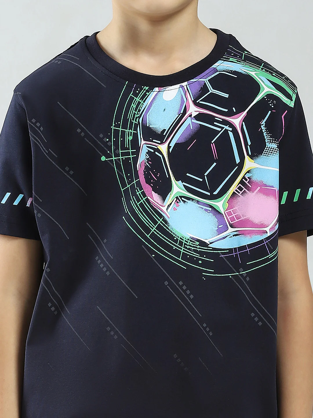 Boys Navy Blue Printed Round Neck Half Sleeve T-Shirt - Image 6