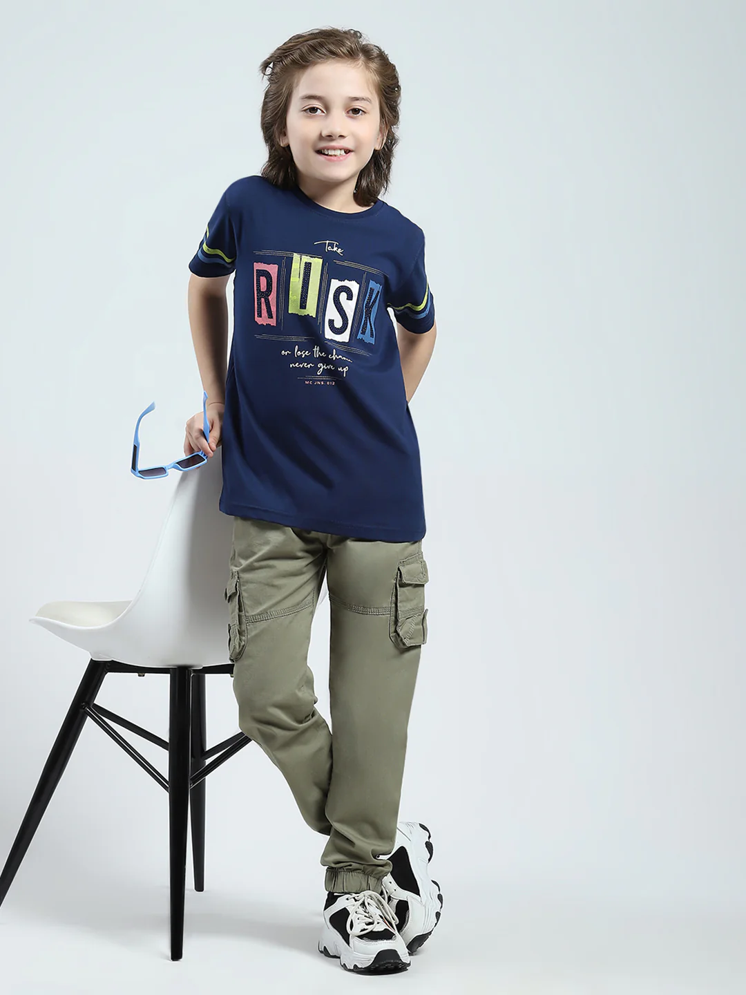 Boys Navy Blue Printed Round Neck Half Sleeve T-Shirt - Image 2