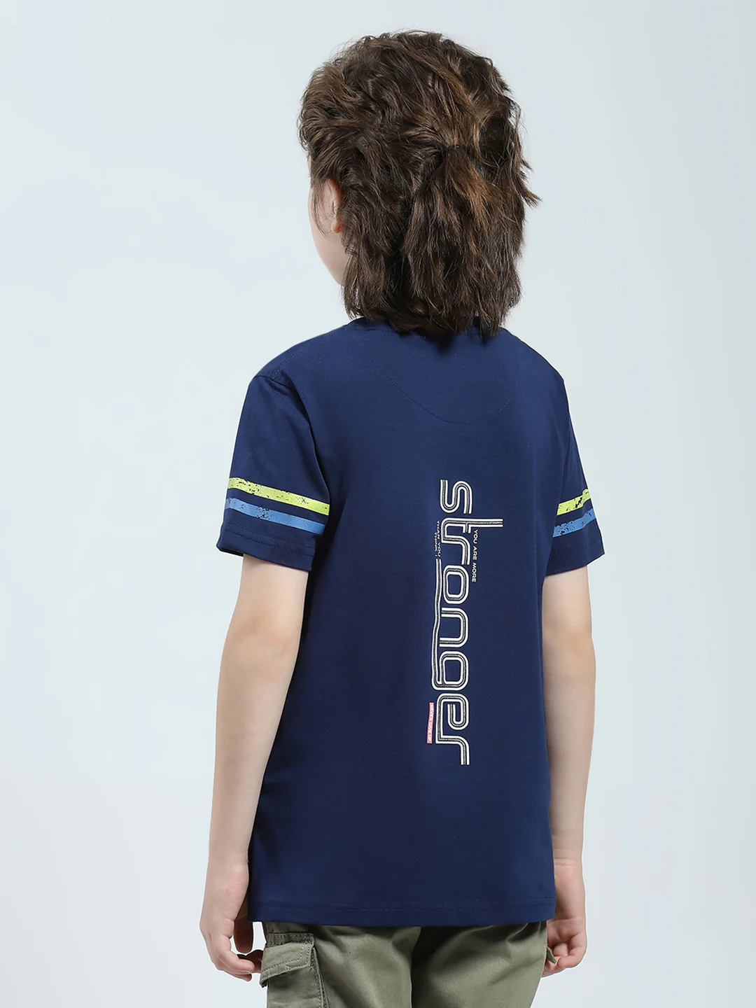 Boys Navy Blue Printed Round Neck Half Sleeve T-Shirt - Image 5