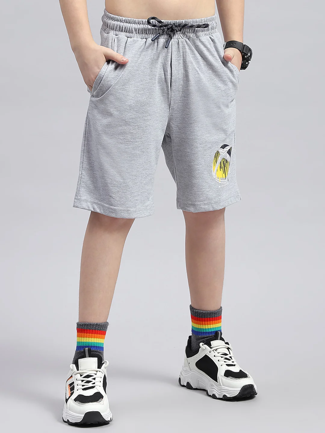 Boys Navy Blue & Grey Printed Round Neck Half Sleeve Bermuda Set - Image 7