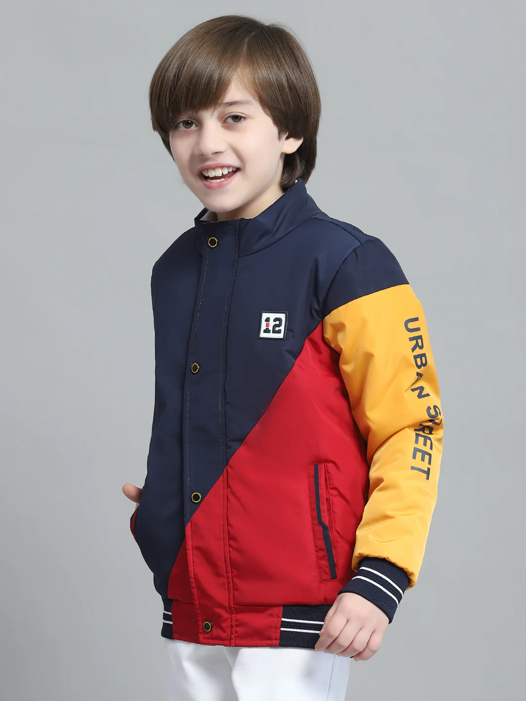 Boys Navy Blue & Red Solid Mock Neck Full Sleeve Reversible Jacket - Image 3