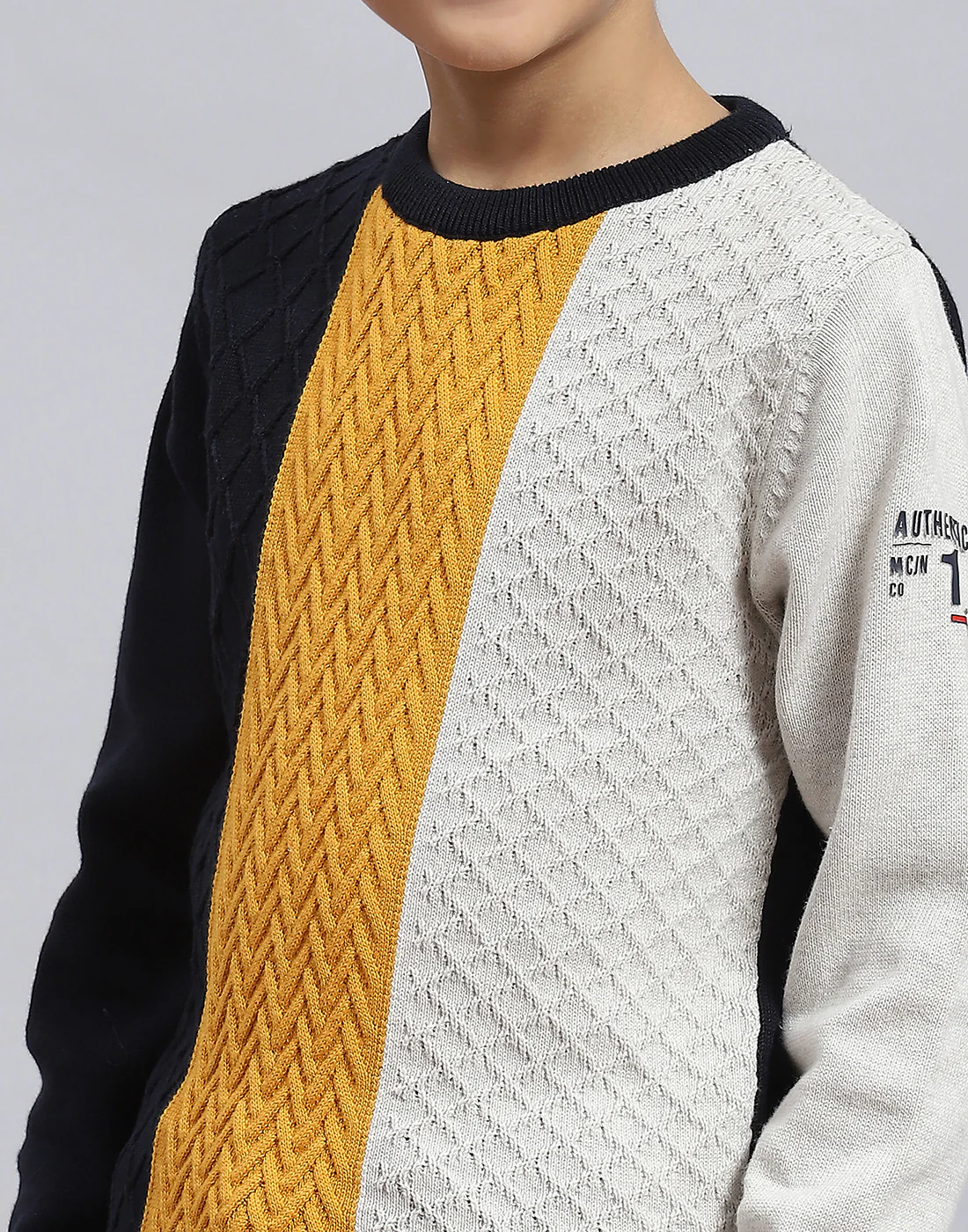 Boys Navy Blue Self Design Round Neck Full Sleeve Sweater - Image 8