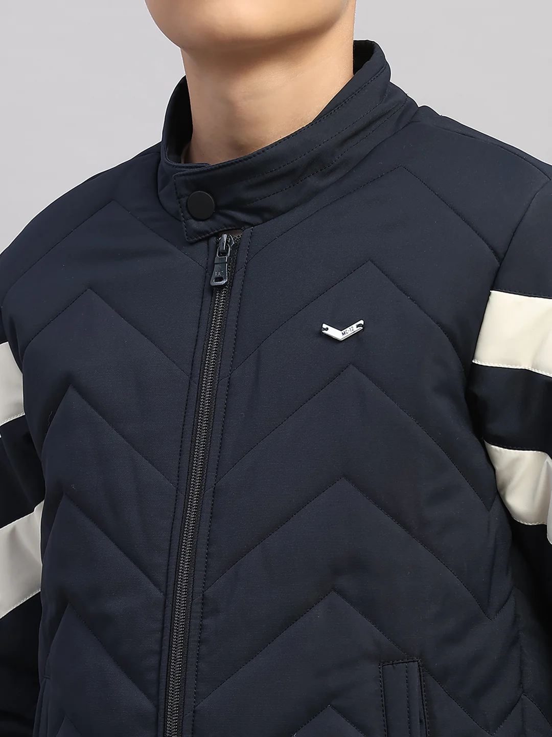 Boys Navy Blue Solid Collar Full Sleeve Jacket - Image 7