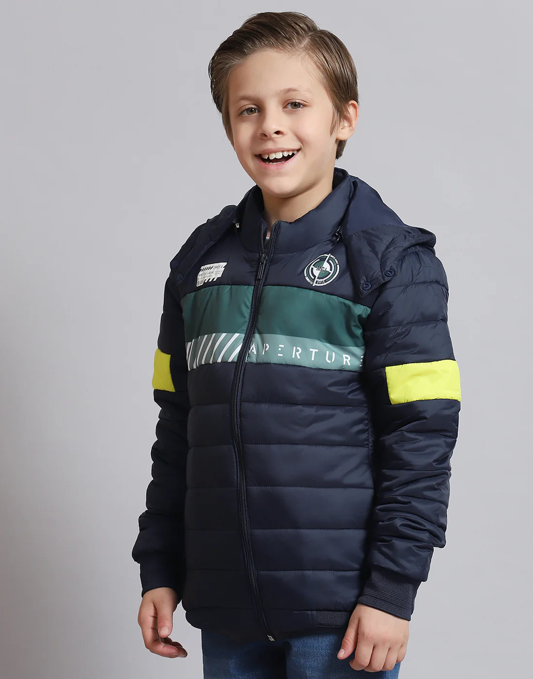 Boys Navy Blue Solid Hooded Full Sleeve Boys Jacket - Image 3