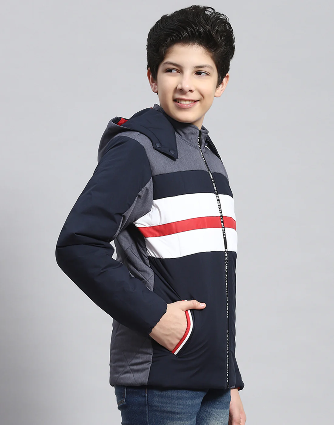 Boys Navy Blue Solid Hooded Full Sleeve Boys Jacket - Image 4