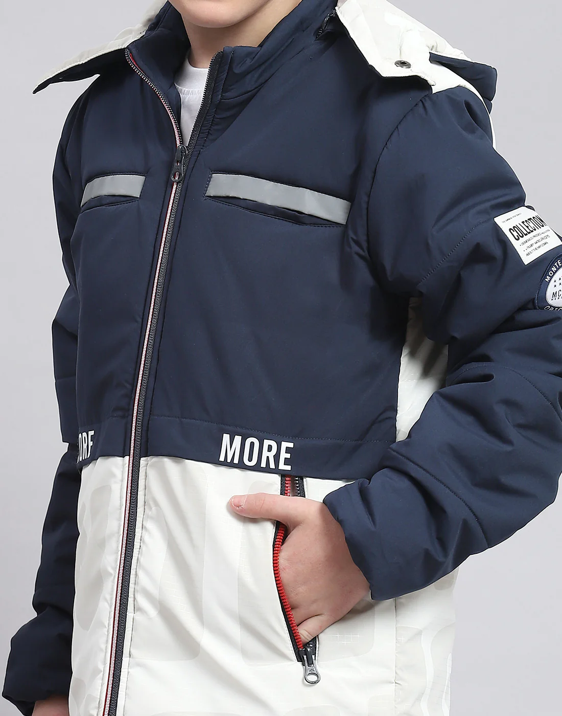 Boys Navy Blue Solid Hooded Full Sleeve Boys Jacket - Image 6